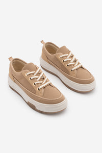 Kadın Sneaker Kalın Taban Spor Ayakkabı Hesna - Camel Keten