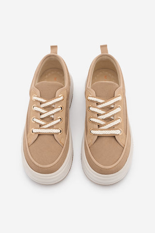 Kadın Sneaker Kalın Taban Spor Ayakkabı Hesna - Camel Keten