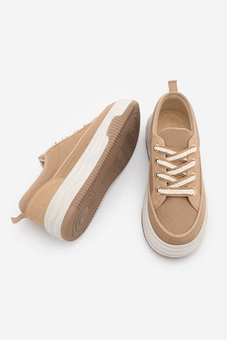 Kadın Sneaker Kalın Taban Spor Ayakkabı Hesna - Camel Keten