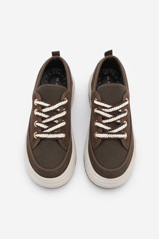 Kadın Sneaker Kalın Taban Spor Ayakkabı Hesna - Kahve Keten