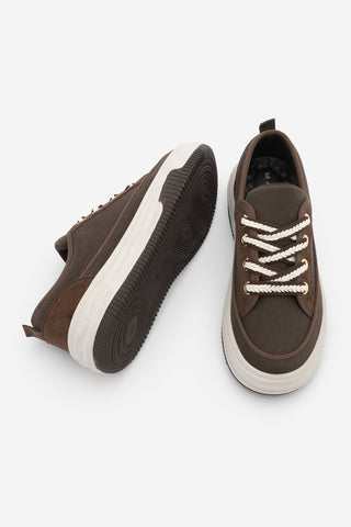 Kadın Sneaker Kalın Taban Spor Ayakkabı Hesna - Kahve Keten