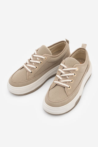 Kadın Sneaker Kalın Taban Spor Ayakkabı Hesna - Vizon Keten