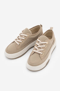 Kadın Sneaker Kalın Taban Spor Ayakkabı Hesna - Vizon Keten