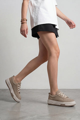 Kadın Sneaker Kalın Taban Spor Ayakkabı Hesna - Vizon Keten