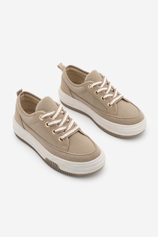 Kadın Sneaker Kalın Taban Spor Ayakkabı Hesna - Vizon Keten