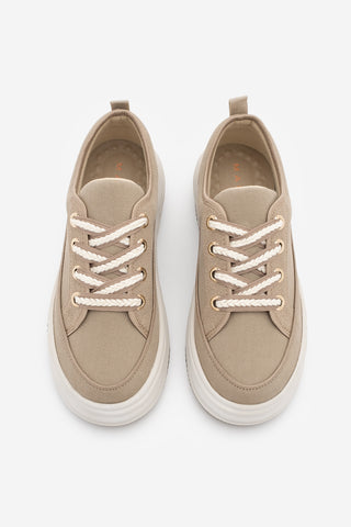 Kadın Sneaker Kalın Taban Spor Ayakkabı Hesna - Vizon Keten