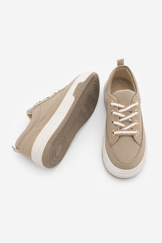 Kadın Sneaker Kalın Taban Spor Ayakkabı Hesna - Vizon Keten