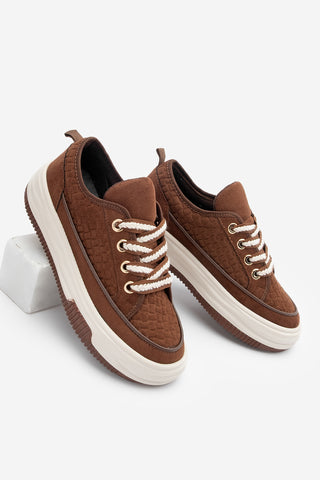 Kadın Sneaker Kalın Taban Spor Ayakkabı Hesna - Kahve Süet