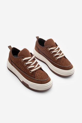 Kadın Sneaker Kalın Taban Spor Ayakkabı Hesna - Kahve Süet