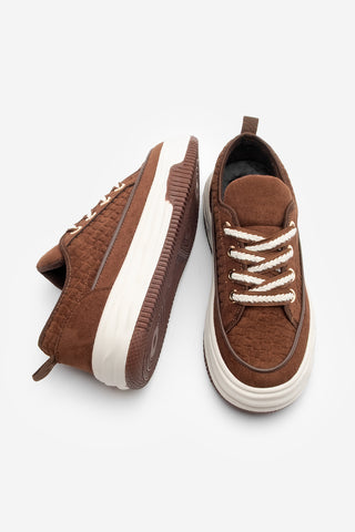 Kadın Sneaker Kalın Taban Spor Ayakkabı Hesna - Kahve Süet