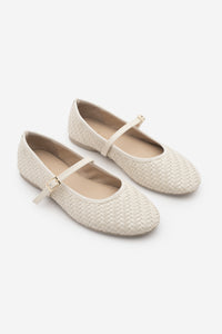 Kadın Bantlı Örgü Desen Mary Jane Günlük Babet Avinel - Ekru