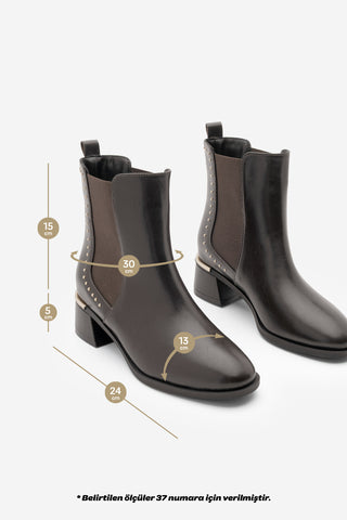 Kadın Zımbalı Topuklu Bot Ernaz - Kahve