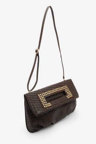 Kadın Zımbalı El Ve Omuz Çantası Panes - Kahve