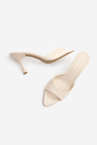 Marjin Kadın Sivri Burun Bantlı Klasik Topuklu Terlik Nerlo - Ekru