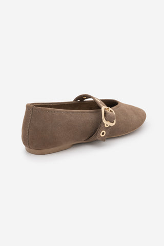 Kadın Tokalı Bantlı Babet Harves - Vizon Süet