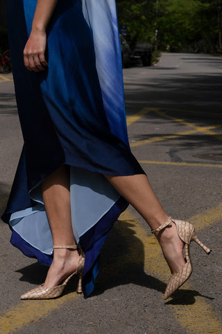 Kadın Stiletto Sivri Burun Topuklu Ayakkabı Menlit - Bej Croco