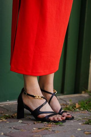 Kadın Zincirli Topuklu Sandalet Nekva - Siyah