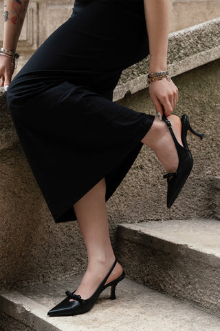 Kadın Stiletto Fiyonklu Topuklu Ayakkabı Nutge - Siyah