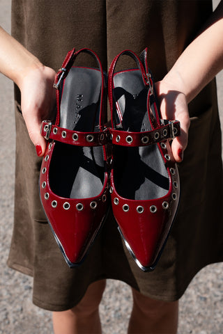 Kadın Sivri Burun Troklu Günlük Babet Parzin - Bordo Rugan