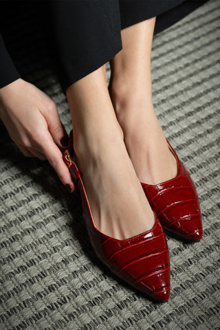 Kadın Sivri Burun Günlük Babet Tafiza - Kırmızı Croco