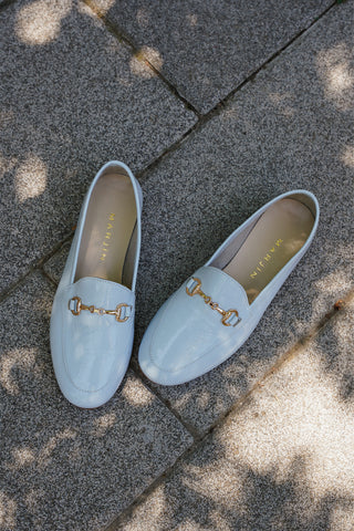 Kadın Hakiki Deri Zincirli Loafer Ayakkabı Tanle - Mavi Rugan