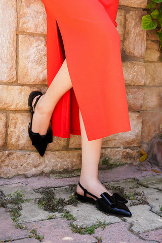 Kadın Sivri Burun Fiyonklu Babet Tolze - Siyah