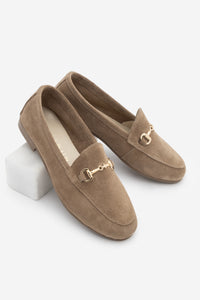 Kadın Hakiki Deri Zincirli Loafer Ayakkabı Tanle - Taba Süet