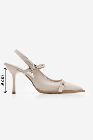 Kadın Stiletto Troklu Topuklu Ayakkabı Zekra - Ekru