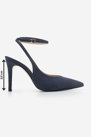 Kadın Stiletto Bilekten Bağlamalı Topuklu Ayakkabı Gisan - Lacivert Saten
