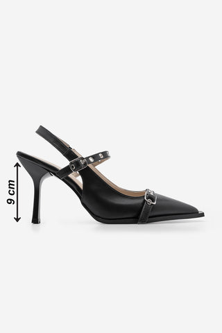 Kadın Stiletto Troklu Topuklu Ayakkabı Zekra - Siyah